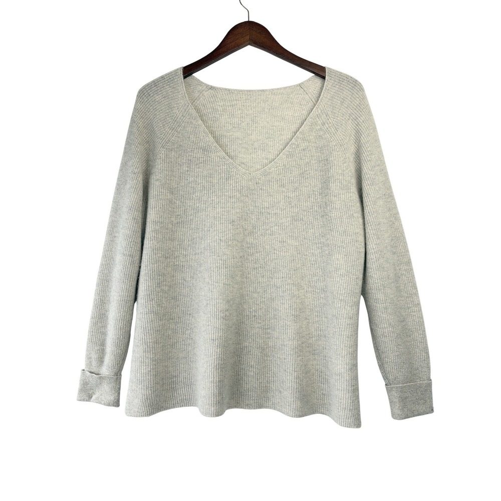 Sundance Women 100% Cashmere V-Neck Sweater Gray Ribbed Knit